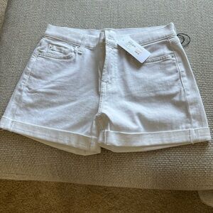 7 For All Mankind White Rolled Hem Denim Shorts